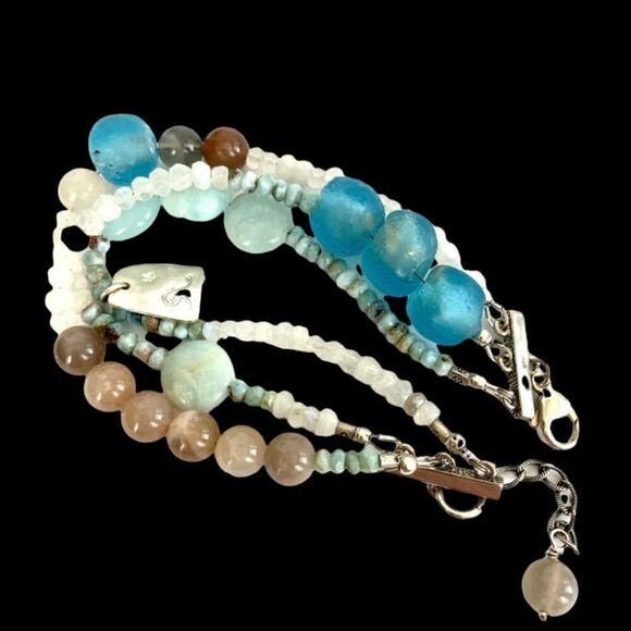 FI Lovely 3 strand Multi Stone Sterling Silver Bracelet - Picture 1 of 10